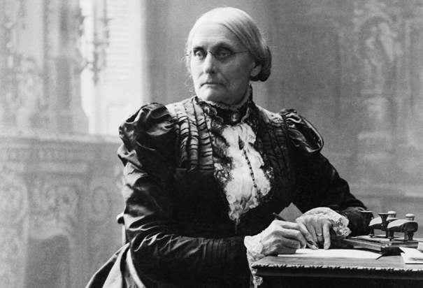 black and white historical photo of Susan B Anthony